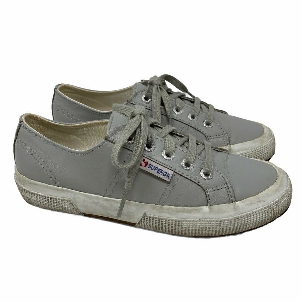 Superga Unisex Fglu Sneakers Shoes Gray S001550 Low Top Leather Lace Up M4.5 W 6